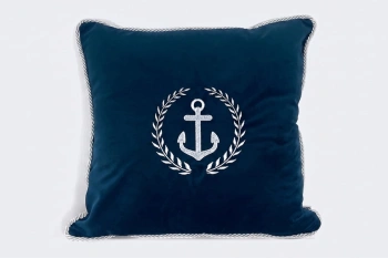 Poduszka marynistyczna z haftem - 45 x 45 cm, granatowa