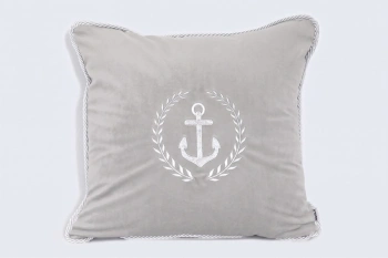 Poduszka marynistyczna z haftem - 45 x 45 cm, jasno szara